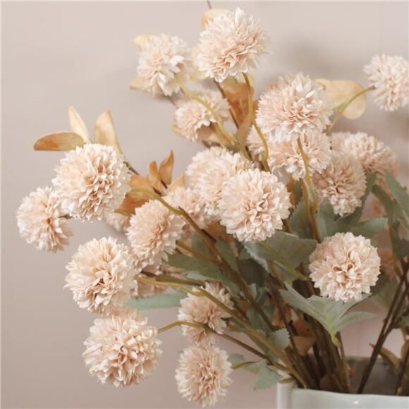 Beige Fake Flowers Silk 10 Stems With Eucalyptus, Faux Flowers For Vase - Picture 3 of 7